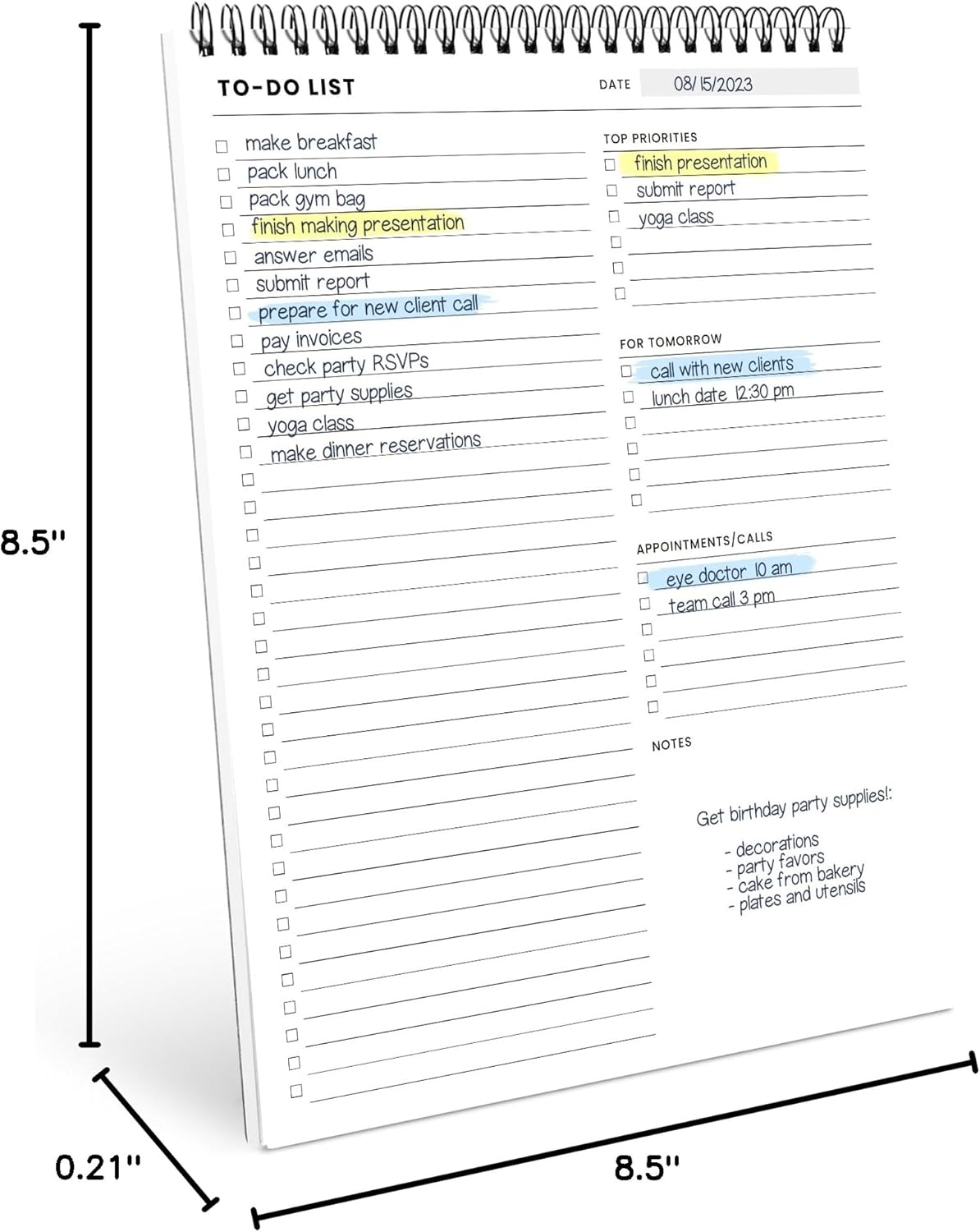 To Do List Notepad: With Multiple Functional Sections - 6.5 x 9.8" 60 Sheets - Spiral Daily Planner Notebook - Task CheckList Organizer Agenda Pad for Work - Note & Todo List Organization Notebooks
