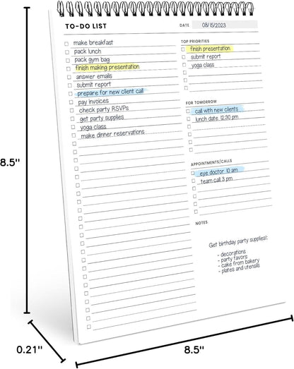 To Do List Notepad: With Multiple Functional Sections - 6.5 x 9.8" 60 Sheets - Spiral Daily Planner Notebook - Task CheckList Organizer Agenda Pad for Work - Note & Todo List Organization Notebooks