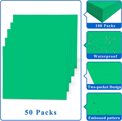Zzrywuty 50 Packs Two Pocket File Folders with Business Card Slot,Textured Paper,Letter Size,Holds 100 Plus Sheets for School,Office,Business,Royal Blue