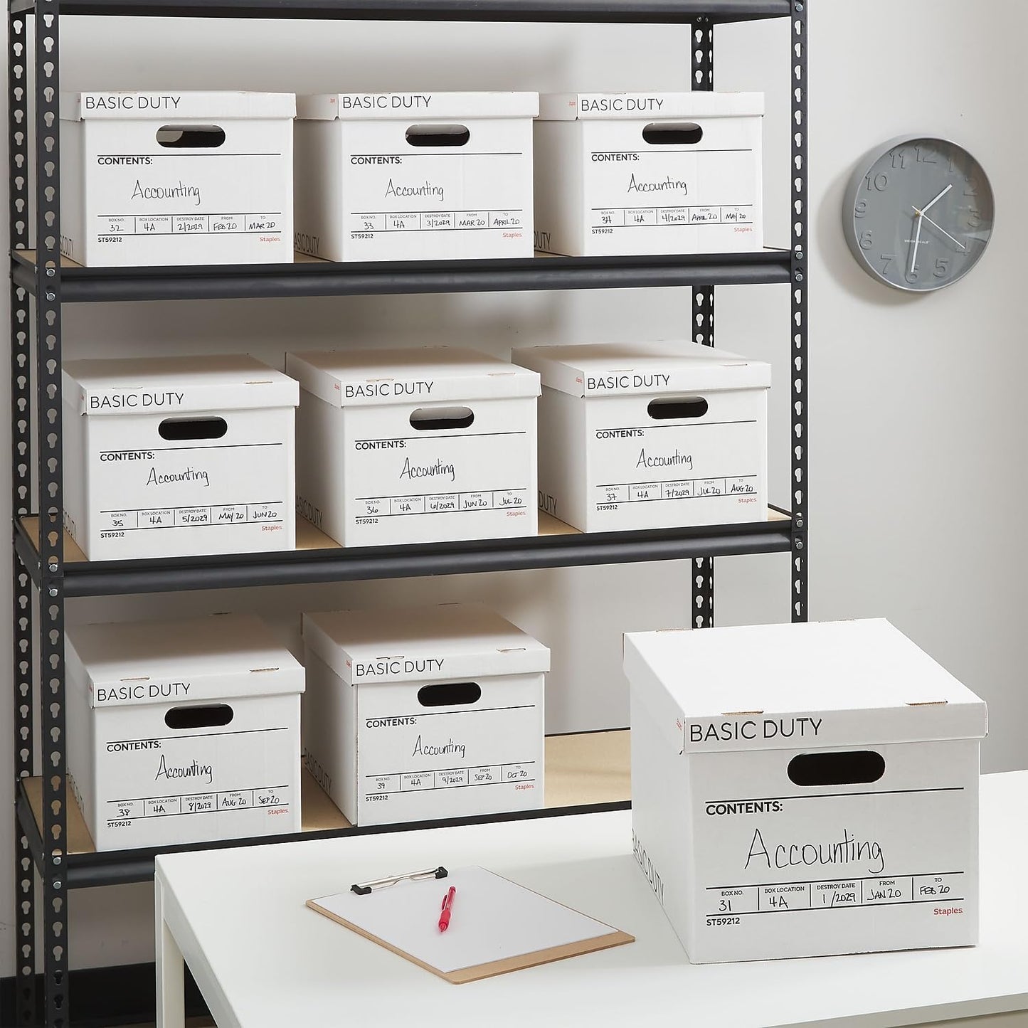 STAPLES Corrugated File Box Lift Off Lid, Letter/Legal Size, White/Black, 10/Pack