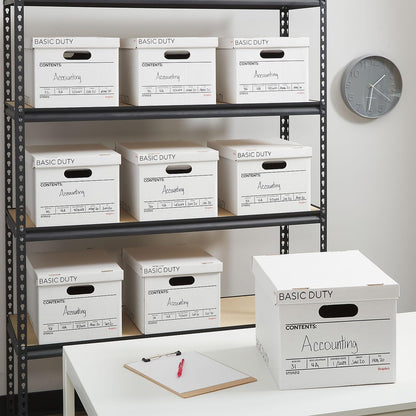 STAPLES Corrugated File Box Lift Off Lid, Letter/Legal Size, White/Black, 10/Pack