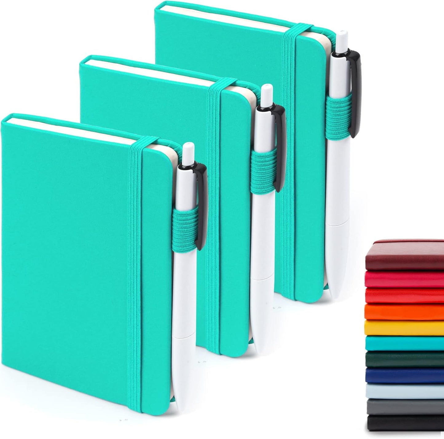 feela 3 Pack Pocket Notebook Journals with 3 Black Pens, A6 Mini Cute Small Journal Notebook Bulk Hardcover College Ruled Notepad with Pen Holder for Office School Supplies, 3.5”x 5.5”, Gray