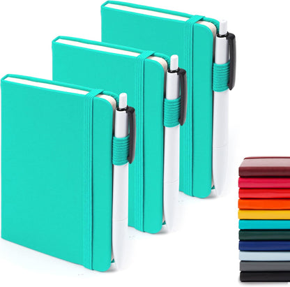 feela 3 Pack Pocket Notebook Journals with 3 Black Pens, A6 Mini Cute Small Journal Notebook Bulk Hardcover College Ruled Notepad with Pen Holder for Office School Supplies, 3.5”x 5.5”, Gray