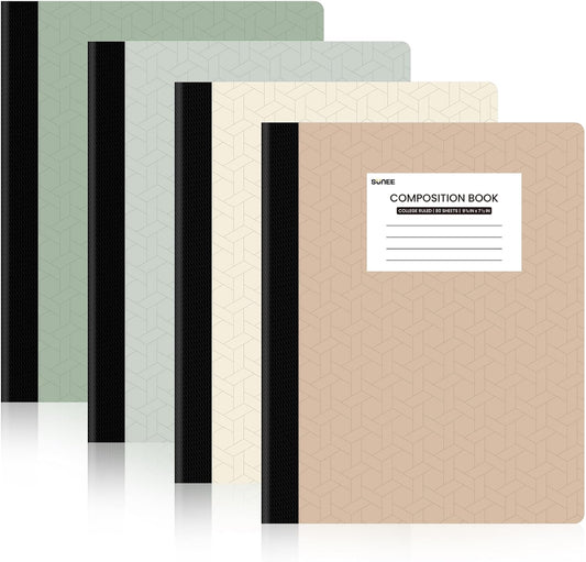 SUNEE Composition Notebooks - College Ruled Paper, 4 Pack Composition Book, 9 3/4" x 7 1/2", 80 Sheets/160 Pages, Assorted Morandi Colors, School, College & Office Supplies
