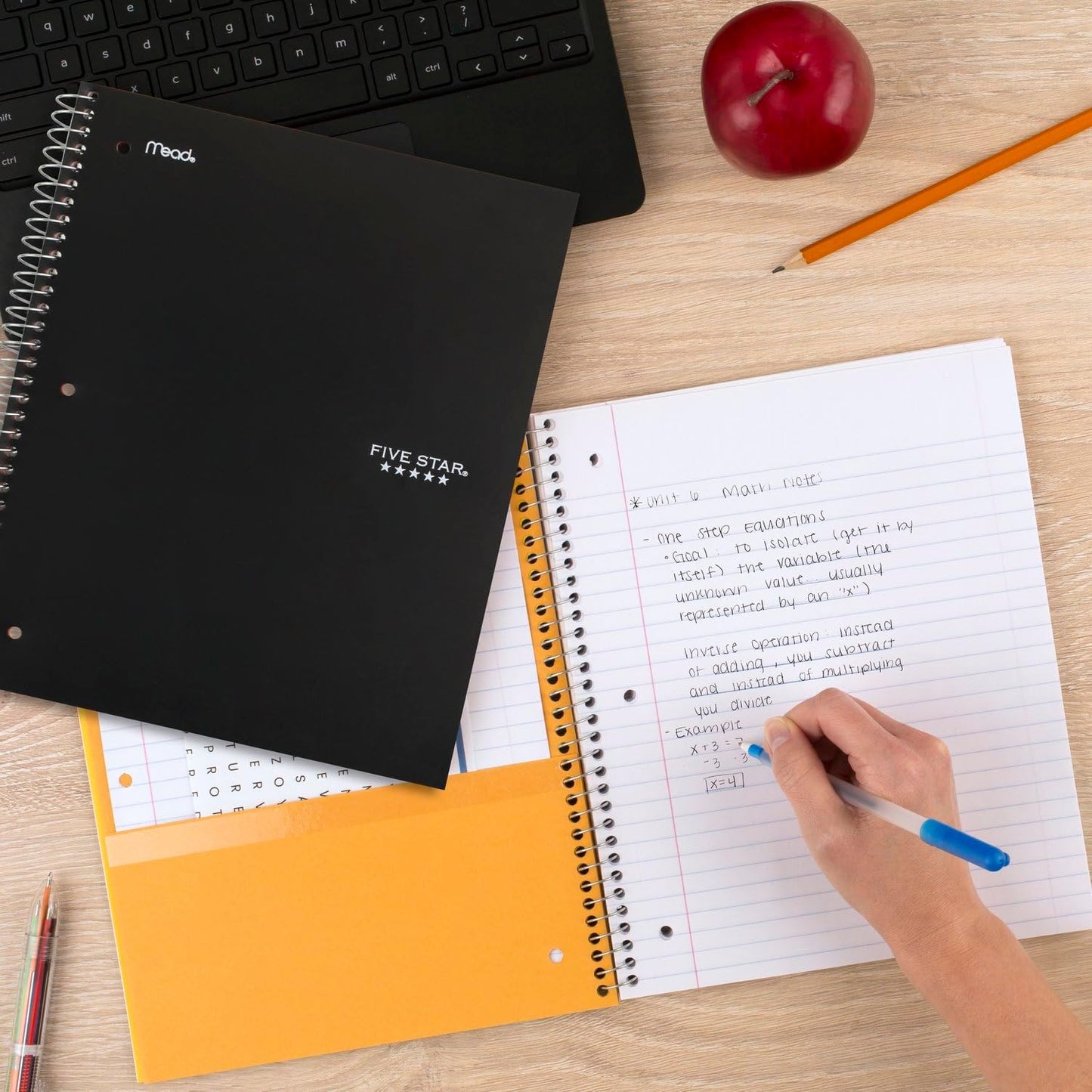 Five Star Spiral Notebook + Study App, 5 Subject, Wide Ruled Paper, 8" x 10-1/2", 200 Sheets, Fights Ink Bleed, Water Resistant Cover, Tidewater Blue (73196)