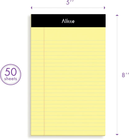 Alitte 5x8 Small Notebooks – 12 Pack Narrow Ruled, White Perforated Note Pads with 50 Sheets Per Notepad, (No Ink Bleeding) Ideal Legal Pads for Writing, Note Taking, Home, Office, School