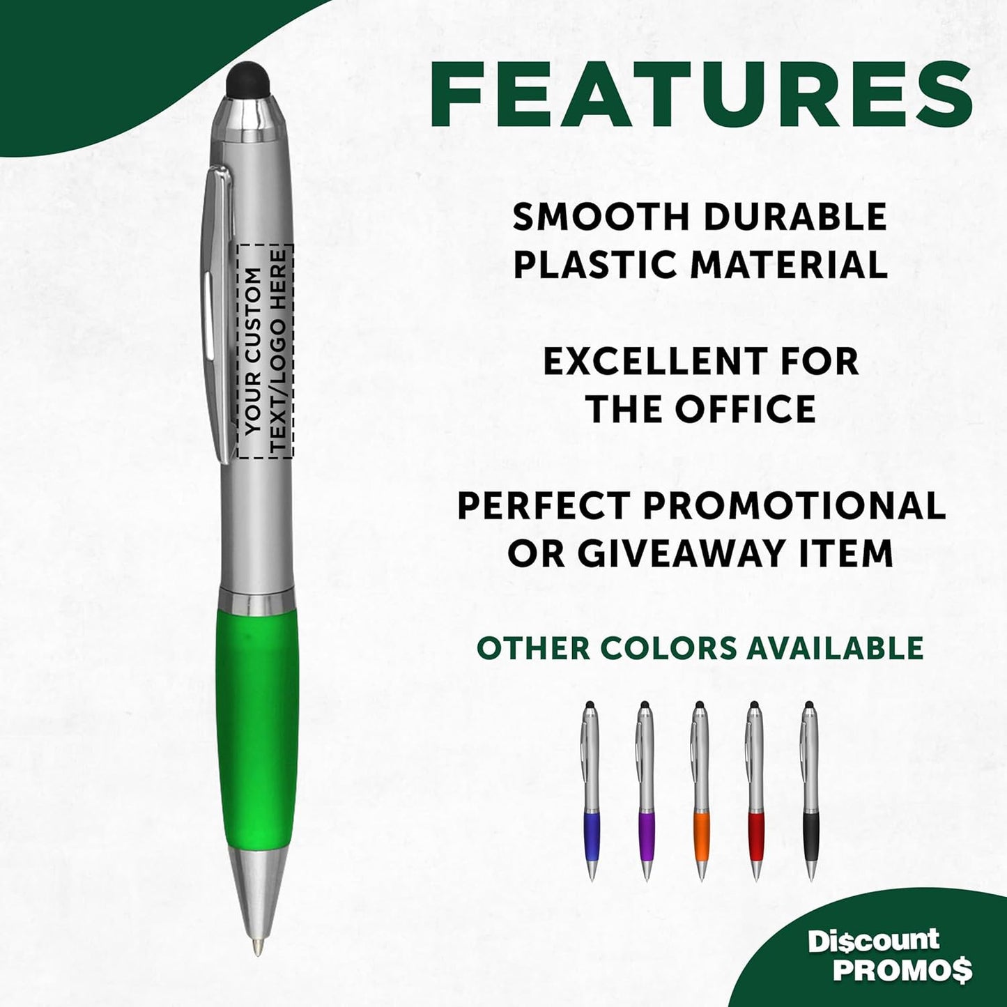 DISCOUNT PROMOS Custom Stylus Ballpoint Pens Set of 10/50/100, Personalized Bulk Pack - Black Ink, Great for Office, School, Business, Tradeshows, Events - Purple
