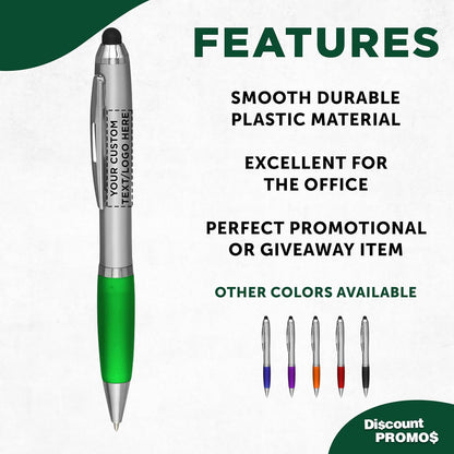 DISCOUNT PROMOS Custom Stylus Ballpoint Pens Set of 10/50/100, Personalized Bulk Pack - Black Ink, Great for Office, School, Business, Tradeshows, Events - Purple