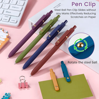 FIOVER 5pcs Gel Pens Quick Dry Ink Pens Fine Point Premium Retractable Rolling Ball Gel Pens Black Ink Smooth Writing for School Office Home
