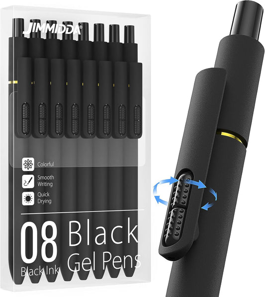 8Pcs Black Gel Pens - 0.7mm Medium Point Black Ink Pens | Smooth Writing - Quick Drying Retractable Pen for Men Women (Morandi - 8Pcs)