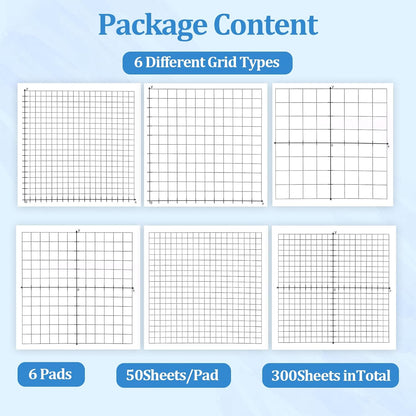 6 Packs Graph Paper Sticky Notes 300 Sheets 3 x 3 Inch Mini Graph Pads 20 x 20 Four Quadrant X Y Axis Coordinate Plane Post It Adhesive Grid Sticky Notes for Office School Math Supplies（6style）