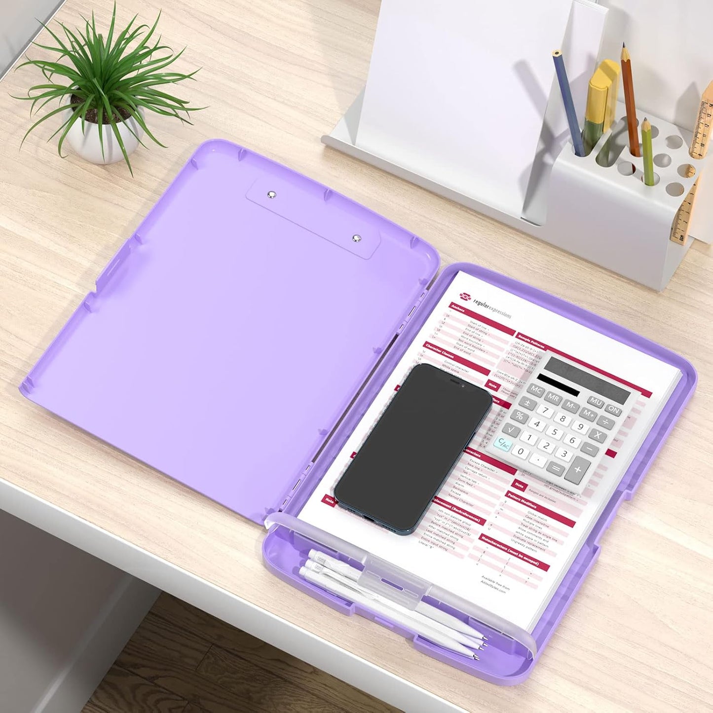 Rimilak Plastic Clipboard with Storage, 8.5 x 11 High Capacity Folio Nursing Case with Pen Holder, Size 14.2 x 9.6 x 1.2″ Folder Side-Opening for Classroom, Teacher, Smooth Writing, Dark Green