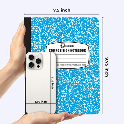 Rosmonde 50 Pack Bulk Composition Notebooks, College Ruled Notebook, 200 Pages (100 Sheets), 9-3/4 x 7-1/2", Hard Cover, Black Marble Composition Journal Book, Bulk Notebooks for School & College