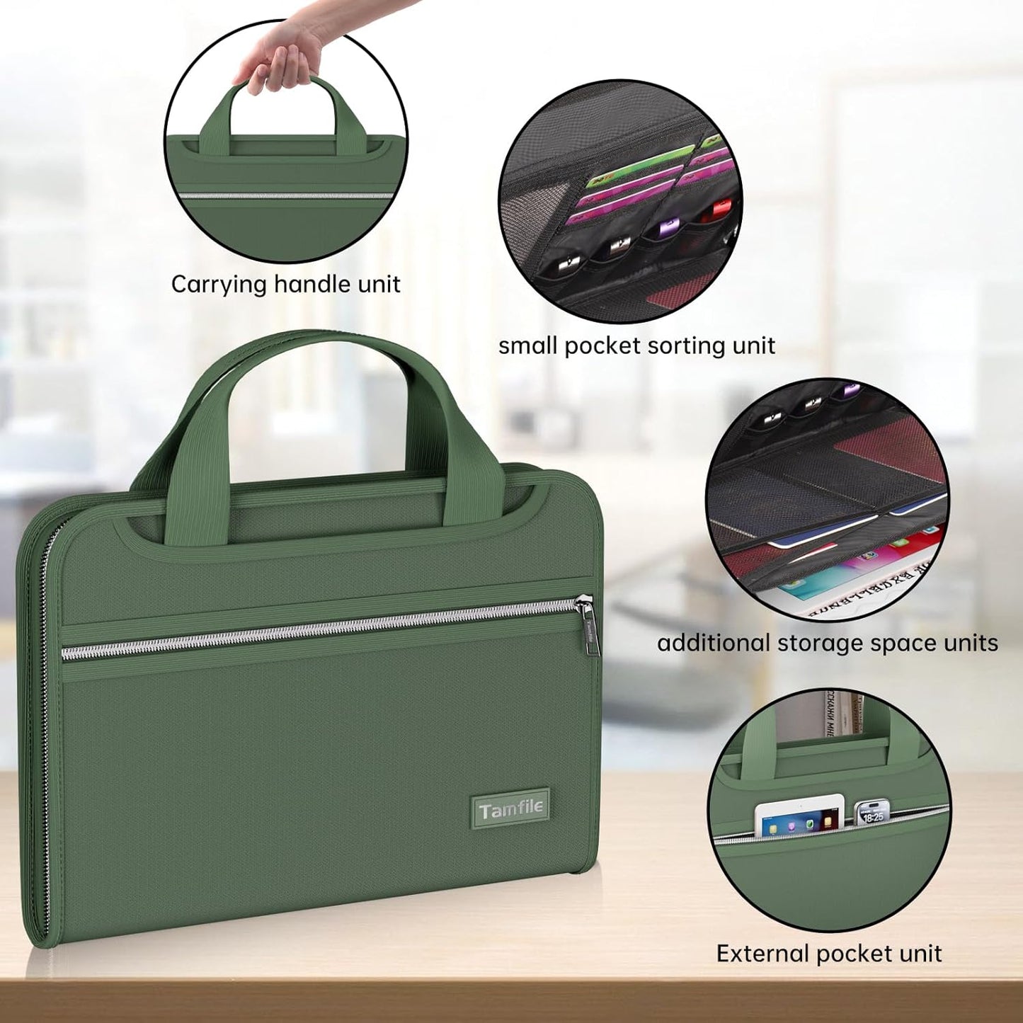 Tamfile Fireproof Accordion File Organizer with Handle, 13 Pocket Transparent Expanding File Folder with Zipper & Labels, File Folder with Multi-Pockets Paper Organizer Folder for Letter A4 Files