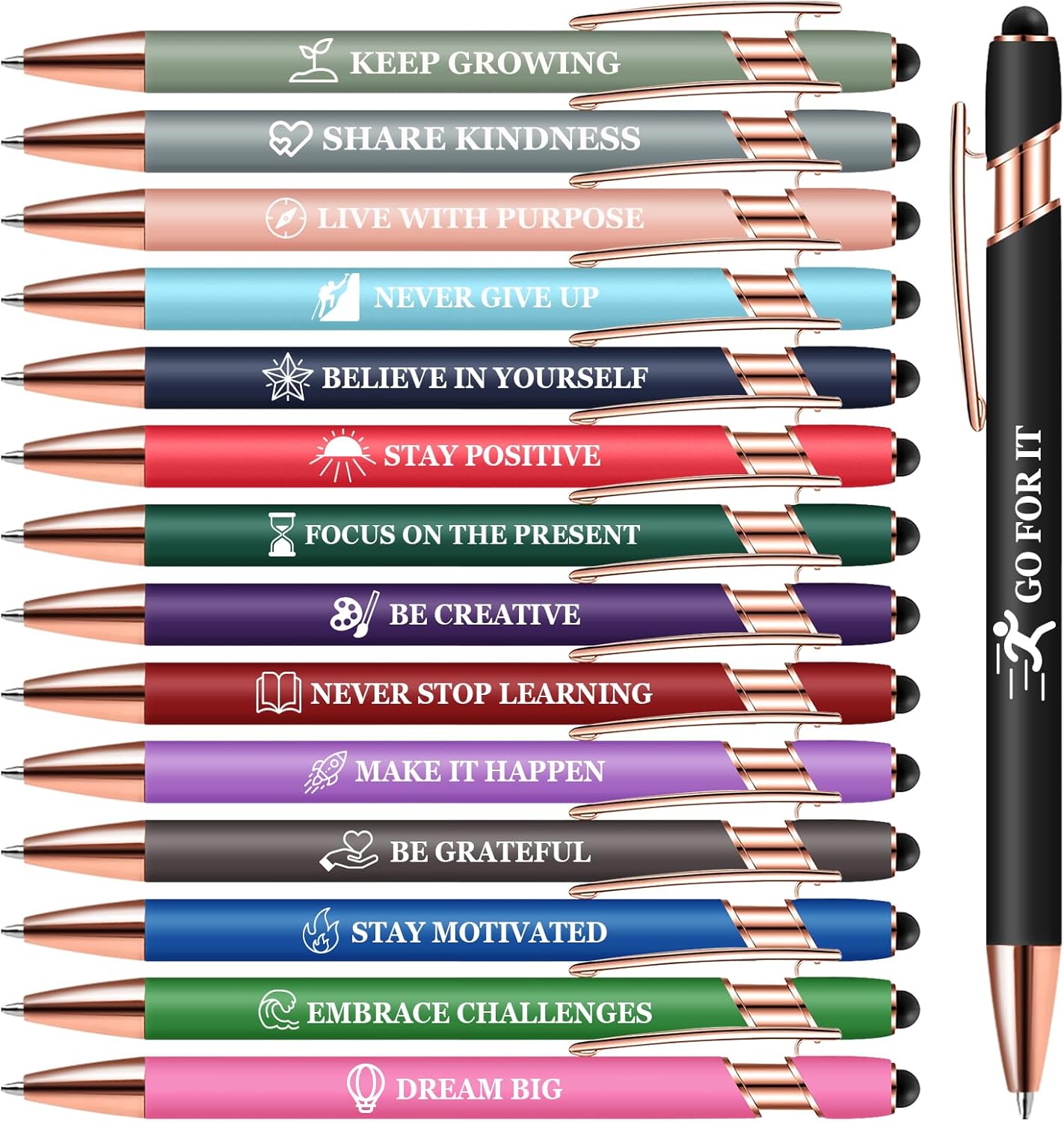 15 Pack Motivational Pen Set - Inspirational Quotes Retractable Ballpoint Pens for Office School Supplies, Encouragement Gifts for Women Men, Multicolor
