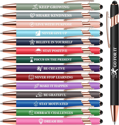 15 Pack Motivational Pen Set - Inspirational Quotes Retractable Ballpoint Pens for Office School Supplies, Encouragement Gifts for Women Men, Multicolor