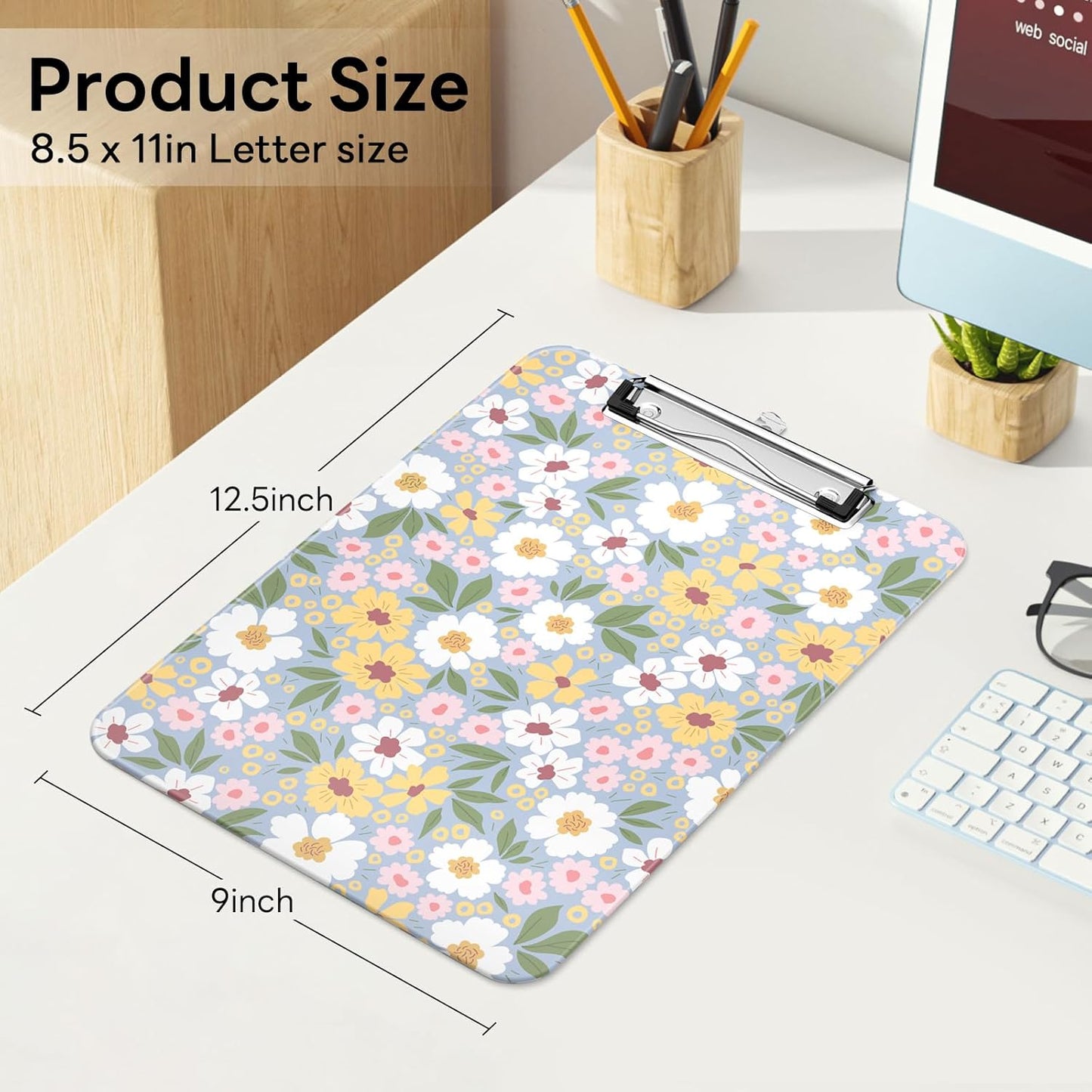 Plastic Cute Clipboard Low-Profile Metal Clip, A4 Letter Size 9 x 12.5 in, 8.5 x 11 Paper Clip Board for Teachers, Nurses, Classroom,Cute Black Cats