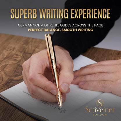 Scriveiner Black Rollerball EDC Luxury Pen, Stunning Pocket Pen with Chrome Finish, Cool Writing, Best Gift for Men & Women, German Schmidt Refill, Nice Present, Fancy Office Designer Set