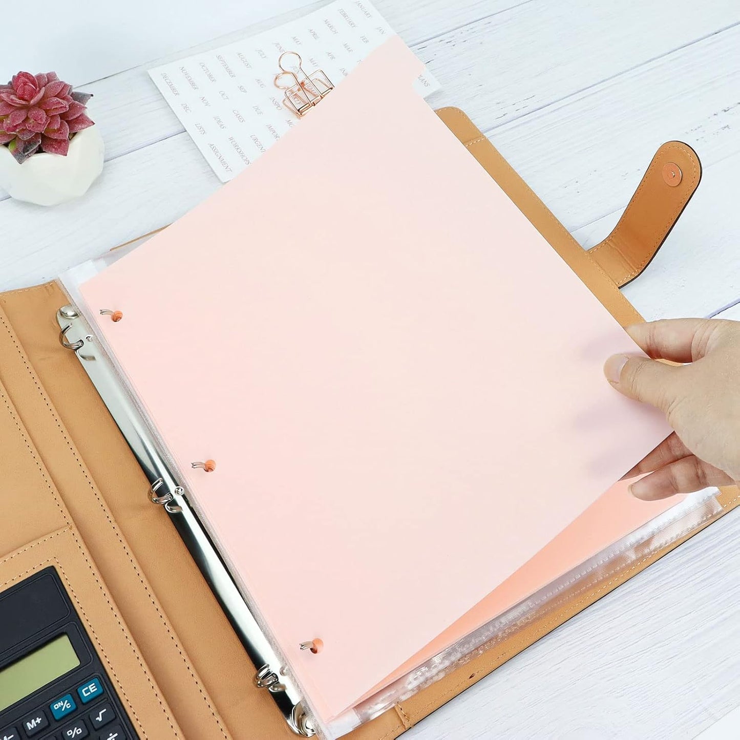 Koqye 8.4 x 11 inch Pink 8-Tab Durable Plastic Dividers for 3 Ring Binder, Binder Separators with Tabs, Binder Tabs Dividers for Student, Teacher, Office, Home Organizers((Pink - 1 Set)