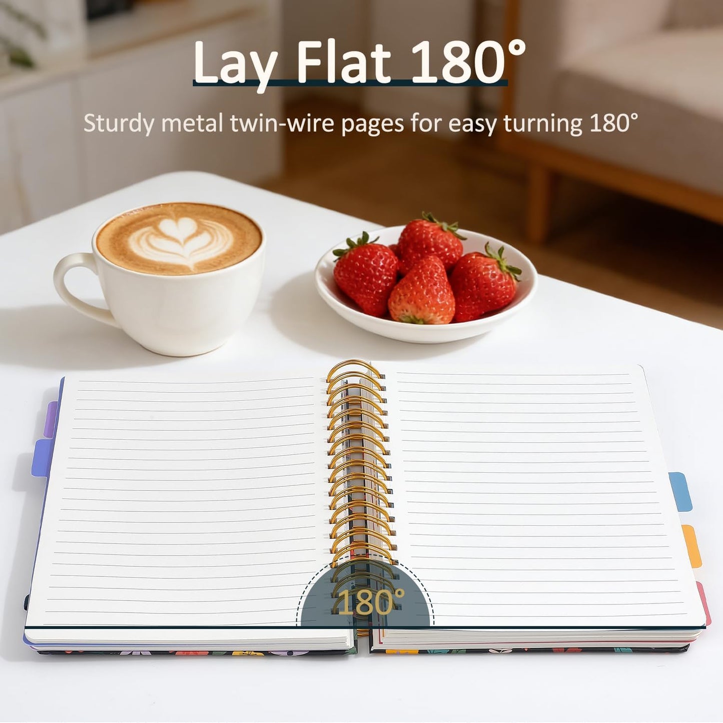 Hardcover Spiral Notebook 7.1"x10" Journal with Removable Divider Tabs, 150 Pages, 5 Subject Notebook, Ideal for Women Work Stationery, Pretty Student Planner, Meetings, Essential Notebooks, Tabbed Notebook, Aesthetic Subject Journal
