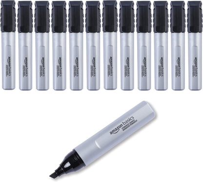 Amazon Basics Large Chisel Tip Permanent Markers, Quick Drying, Fade Resistant, Black, 12-Pack