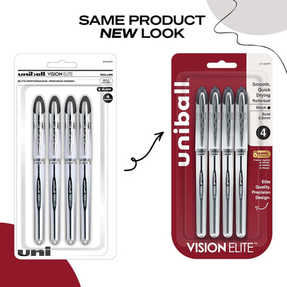 uniball Vision Elite Rollerball Pens, Bold Point (0.8mm), Black, 4 Pack