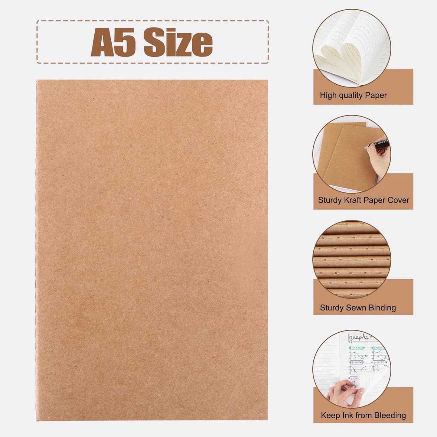 EOOUT 24 Pack Blank Kraft Notebooks, A5 Journals Notebook Bulk, Unlined Paper Sketchbooks, 8.3x5.5in 60 Pages Travel Journal Set for Journaling, Student, Kids, Writing