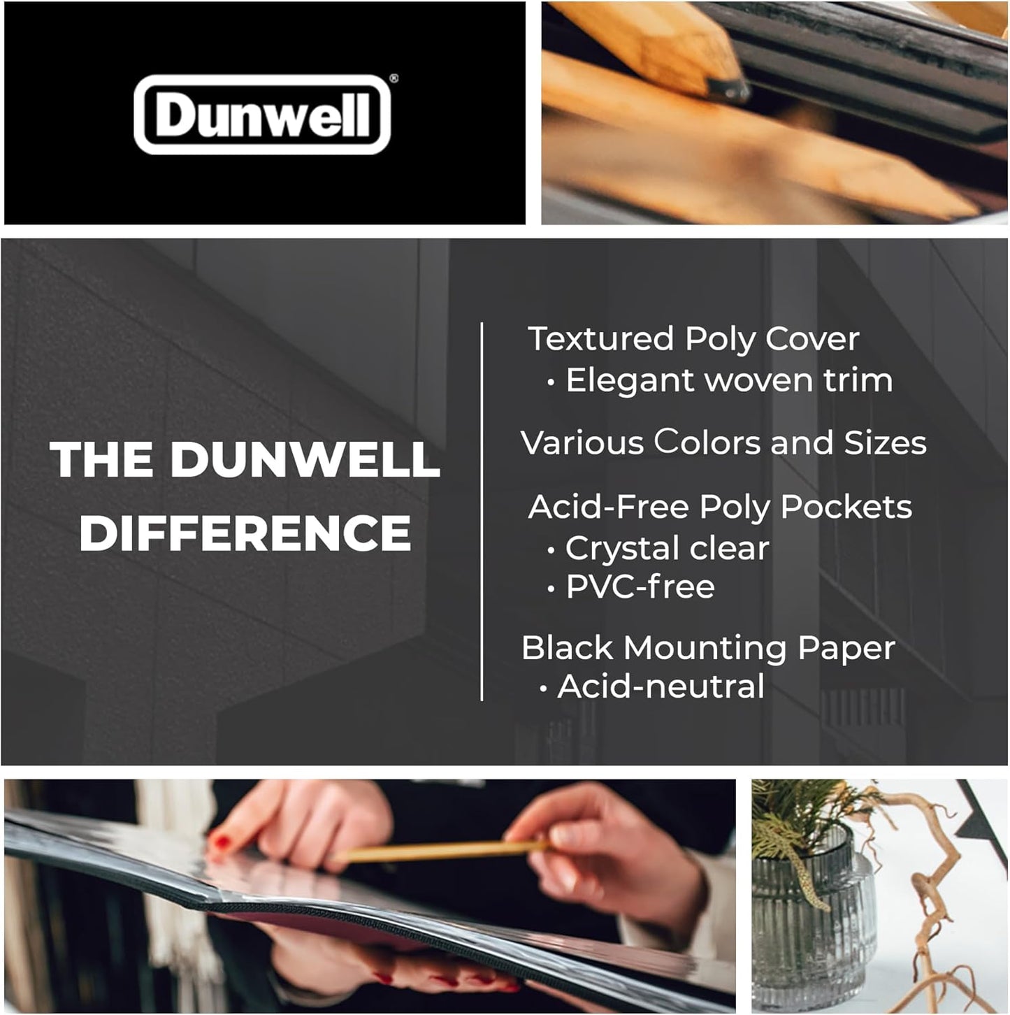 Dunwell Art Portfolio 8.5x11 Folder (Silver), Mounting Paper, Portfolio Binder for Artwork and 8.5 x 11 Documents Art Folder, 24 Pockets Display 48 Pages, Acid-Free Poly Presentation Book