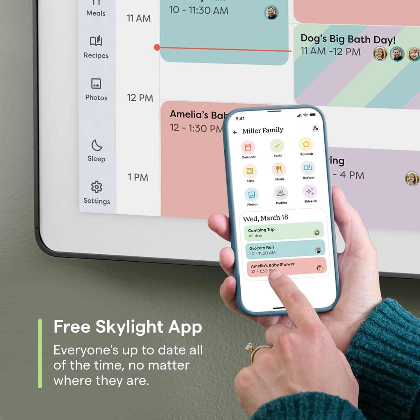 Skylight Calendar Max: 27-Inch Smart Digital Calendar & Chore Chart, Family Organizer with Interactive Touchscreen Display – Wall Mountable in Portrait or Landscape, Classic White Frame