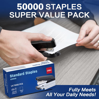 Deli Staples, 10000 Staples, Standard Staple for Desktop Staplers, 1/4'' Length, 210/Strip, 2 Boxes of 5000 Each
