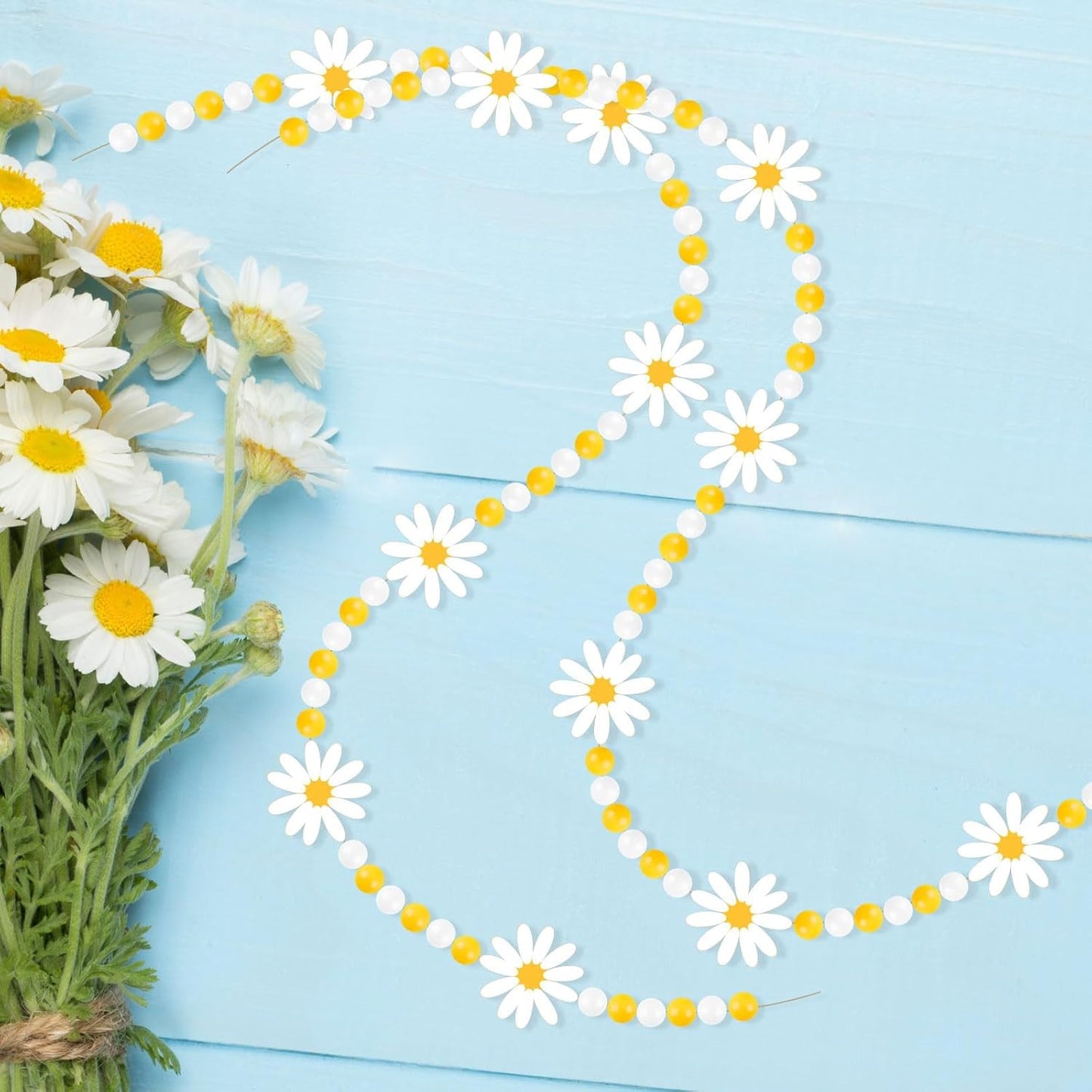 8.2 Ft Pencil Wooden Garland Graduation Yellow Pencil Banners with Cute Beads Hanging Ornaments for Kindergarten Classroom Office Home First Day of School Party Decor