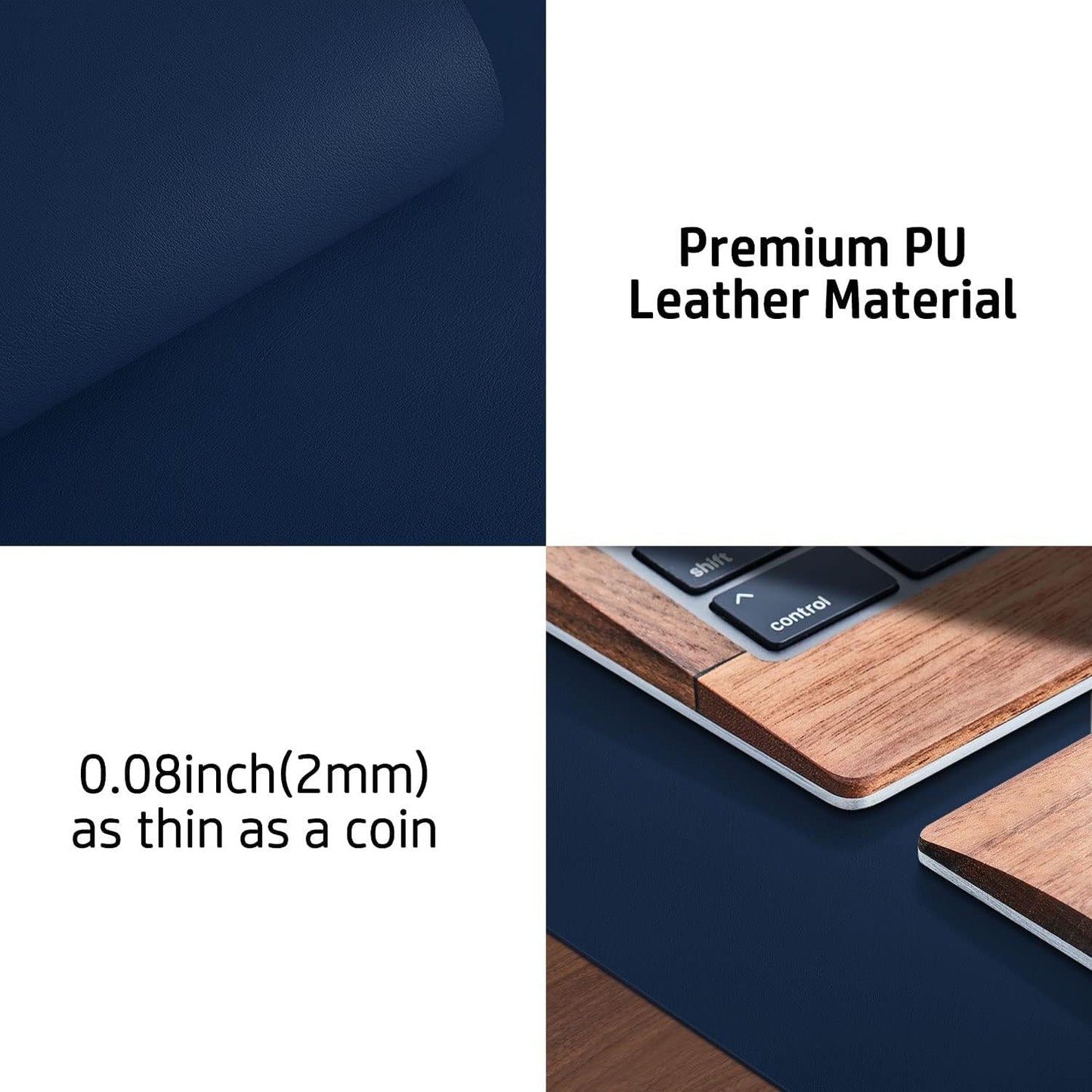 Aothia Non-Slip Waterproof PU Leather Desk Pad Protector for Mouse, Writing Desk, Office, Home, Laptop Blotter, 23.6" x 13.7", Black - Colors A