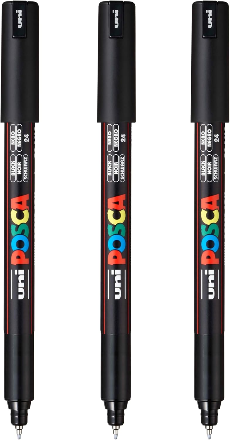 posca PC-1MR Water-Based Paint Markers, Extra Fine Tip (0.7mm), White, 3 Count