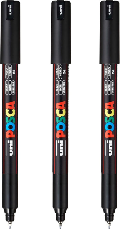 posca PC-1MR Water-Based Paint Markers, Extra Fine Tip (0.7mm), White, 3 Count