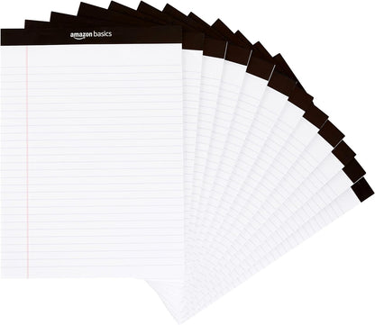 Amazon Basics Wide Ruled Lined Writing Note Pads with Sturdy Back, 8.5" x 11.75", Multicolor, 6-Pack, 300 Sheets, Perforated