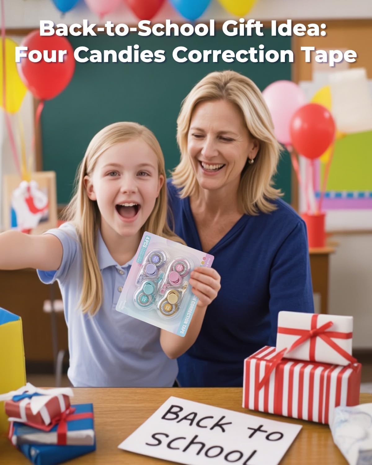 Four Candies White Correction Tape, 39.4 Feet, 12 Pack Easy to Use Applicator for Instant Corrections, Tear-Resistant, Smooth & Quick-Drying Tape for Office & School Supplies