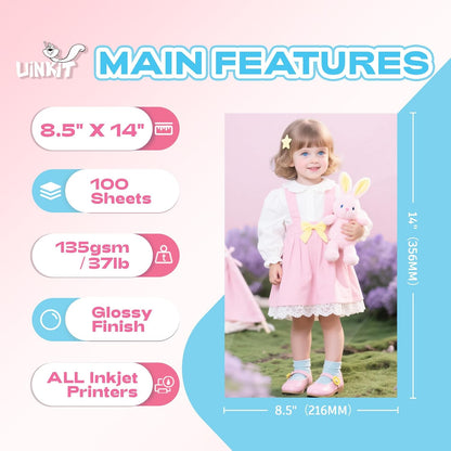 Uinkit 37lb Thin Flyer Paper Glossy 8.5x11 Inkjet 100 Sheets Single Side DIY Chip Bag 135gsm Printer Picture for Inkjet Printer with Dye Ink Letter size A4 Brochure (8.5X11X100)