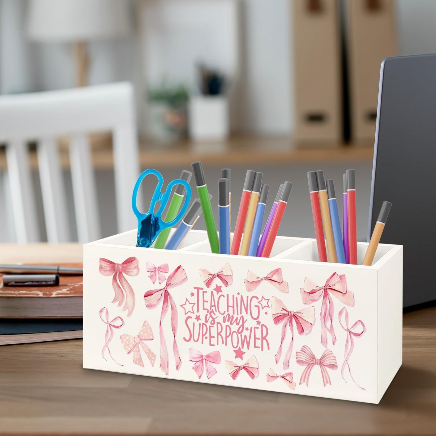 Teacher Appreciation Gifts, Boho Rainbow Teacher Wooden Pen Pencil Holder for Office Desk, Back to School Supplies Gifts for Teachers, It's a Good Day to Teach Tiny Humans