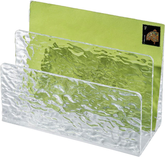 MyGift 2 Slot Modern Ripple Texture Premium Clear Acrylic Desktop Mail Holder Letter Sorter, Transparent Office Desk Paper File Divider Vertical Storage Rack