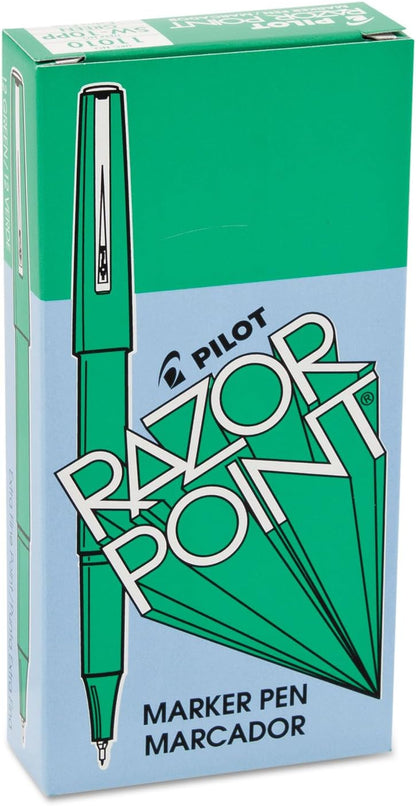 PILOT Razor Point Fine Line Marker Stick Pens, Ultra-Fine Point (0.3mm) Green Ink, 12-Pack (11007)
