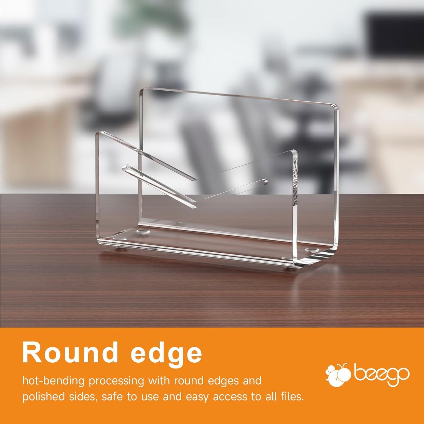 Beego Envelope and Mail Organizer Countertop - 3 Compartments Black Acrylic Desk Organizer Letter Holder Desktop File Sorter Bill Document Folder Rack for Office, Home, School Desk Organization