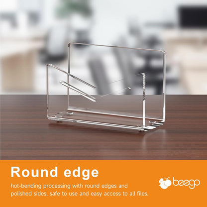 Beego Envelope and Mail Organizer Countertop - 3 Compartments Black Acrylic Desk Organizer Letter Holder Desktop File Sorter Bill Document Folder Rack for Office, Home, School Desk Organization