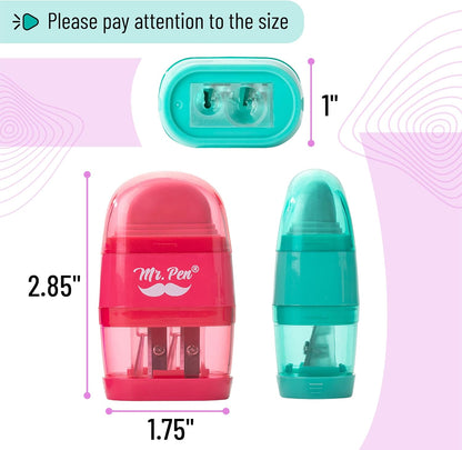 Mr. Pen- Pencil Sharpener & Eraser, 4 Pack, 2-in-1 Manual Sharpeners with Canister, 2 Sharpening Holes for Standard & Jumbo Pencils, Colorful Dual Hole Design for School, Office, Home, Kids