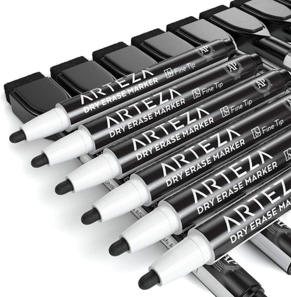 ARTEZA Black Dry Erase Markers with Erasers – Pack of 36 Magnetic Fine Tip Whiteboard Pens with Low-Odor Ink for Office & Home Use