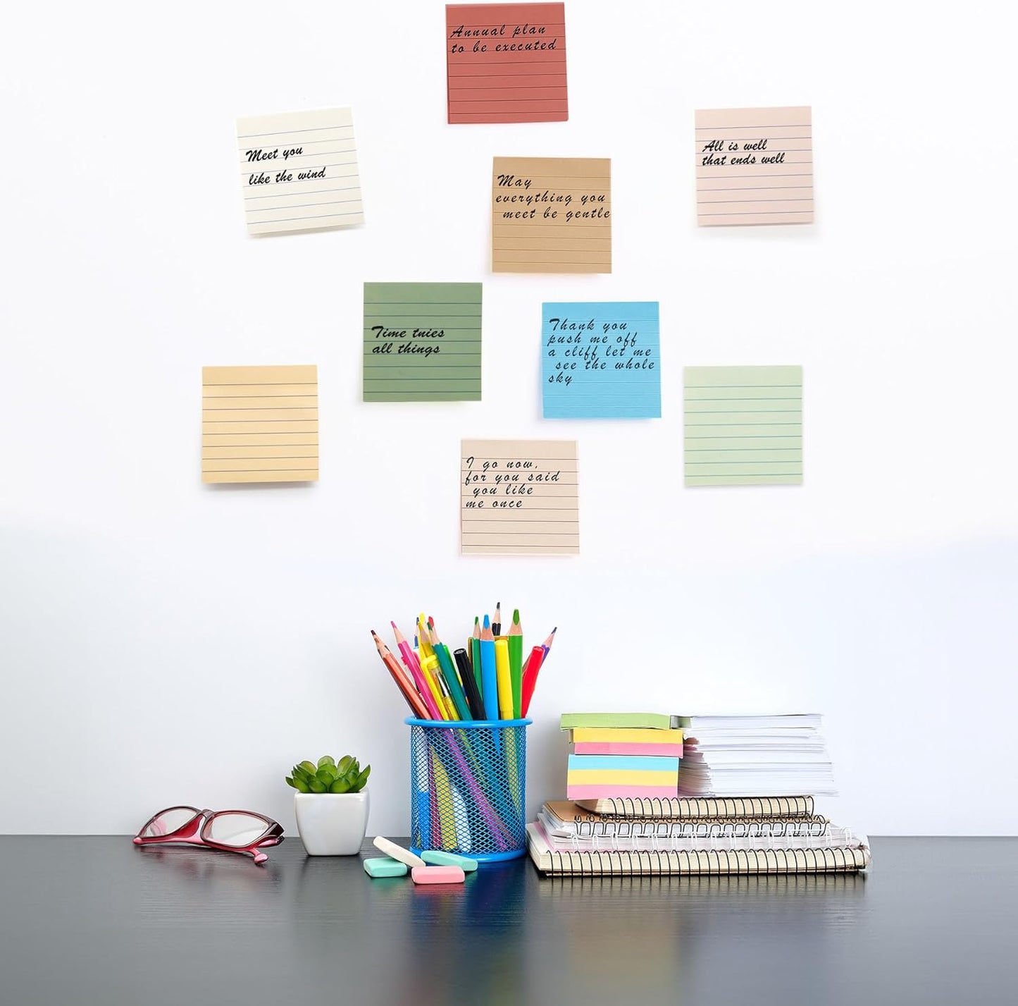 (24 Pack) Lined Sticky Notes 3x3 in Ruled Stickies Super Sticking Power Memo Pads,12 Bright Multi Colors Sticky Notes with Lines Self-Stick Note Pads