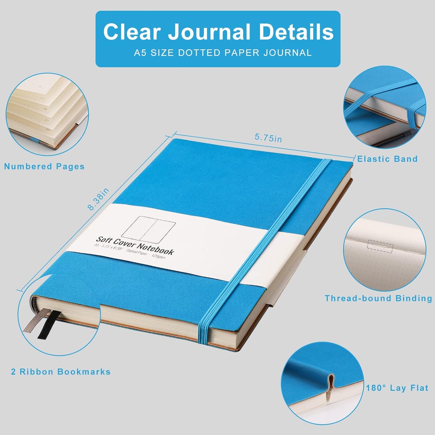 AHGXG Graph Paper Notebook 2 Pack - A5 Grid Paper Notebook/Journal Hardcover with 384 Pages, 120gsm Thick Graph Paper, Grid Paper for Math & Science Students 5.75'' × 8.38''