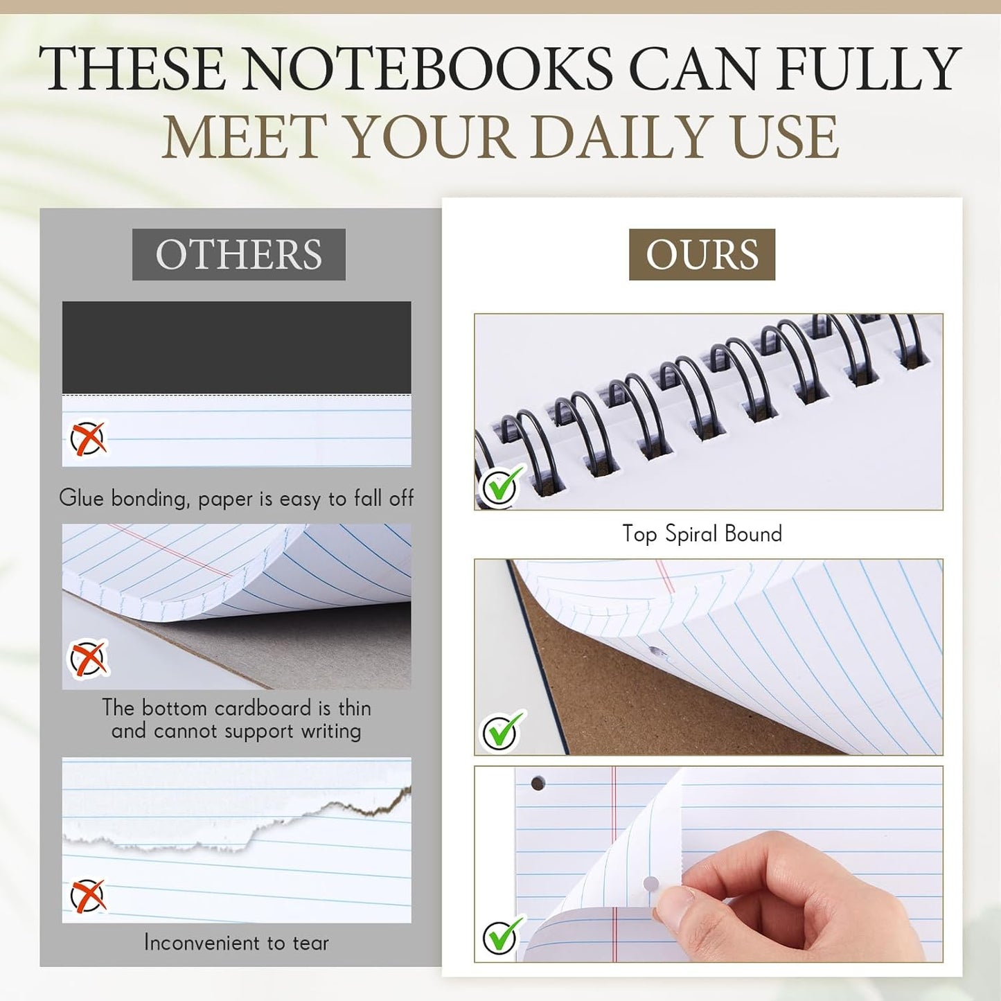 MotiMind 10 Pack 8.5" x 11" Top Spiral Notebook with 3 Hole Punched Morandi Colors Legal Pads College Ruled Notepad 50 Sheets Hard Cardboard Paper Wirebound Notepad for Office School Business