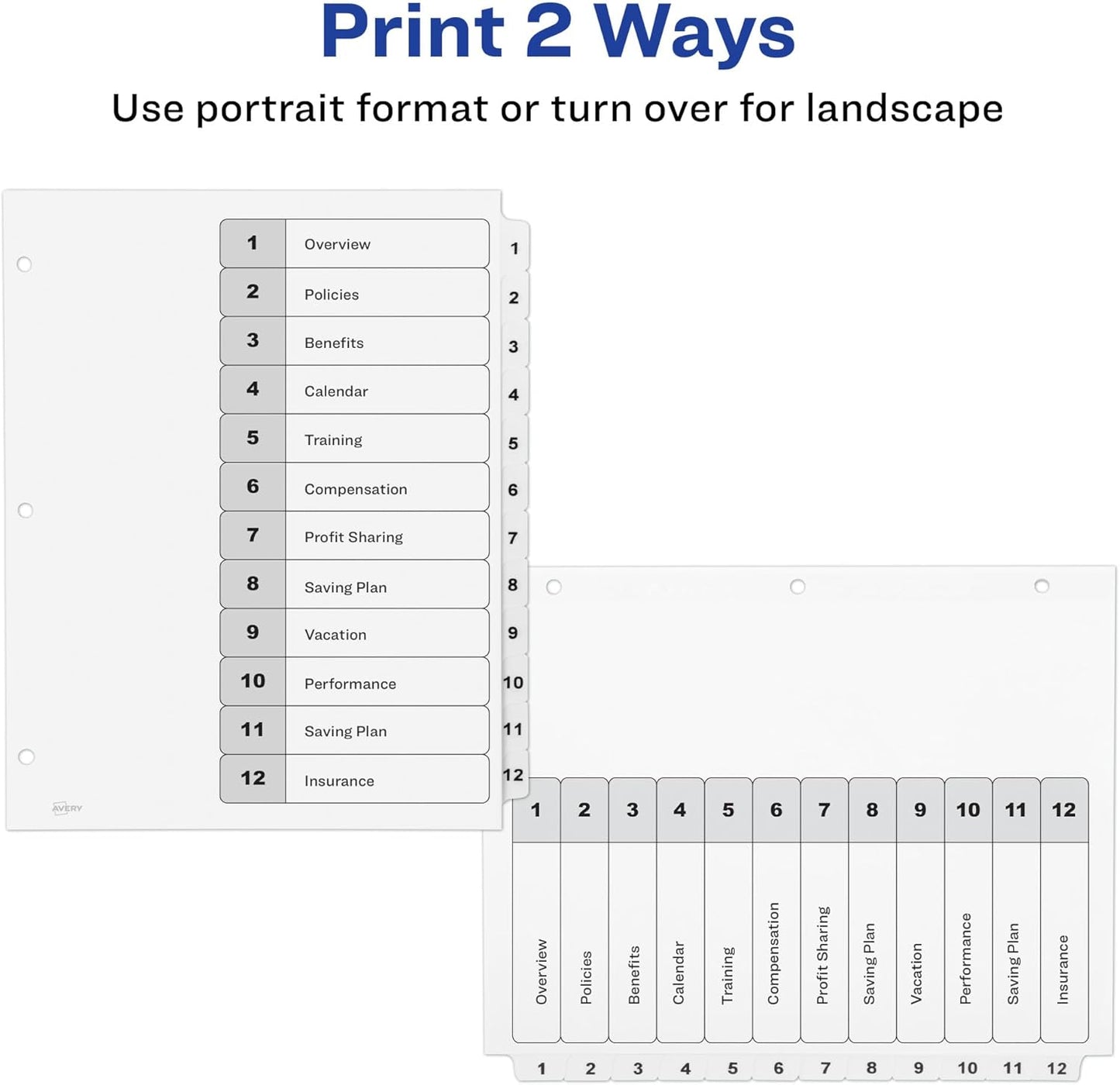 Avery Dividers for 3 Ring Binders, 12 Tabs per Set, Customizable Table of Contents, Classic White Tabs, Great for Organizing Reports, Projects, and More (3 Sets of 11078)