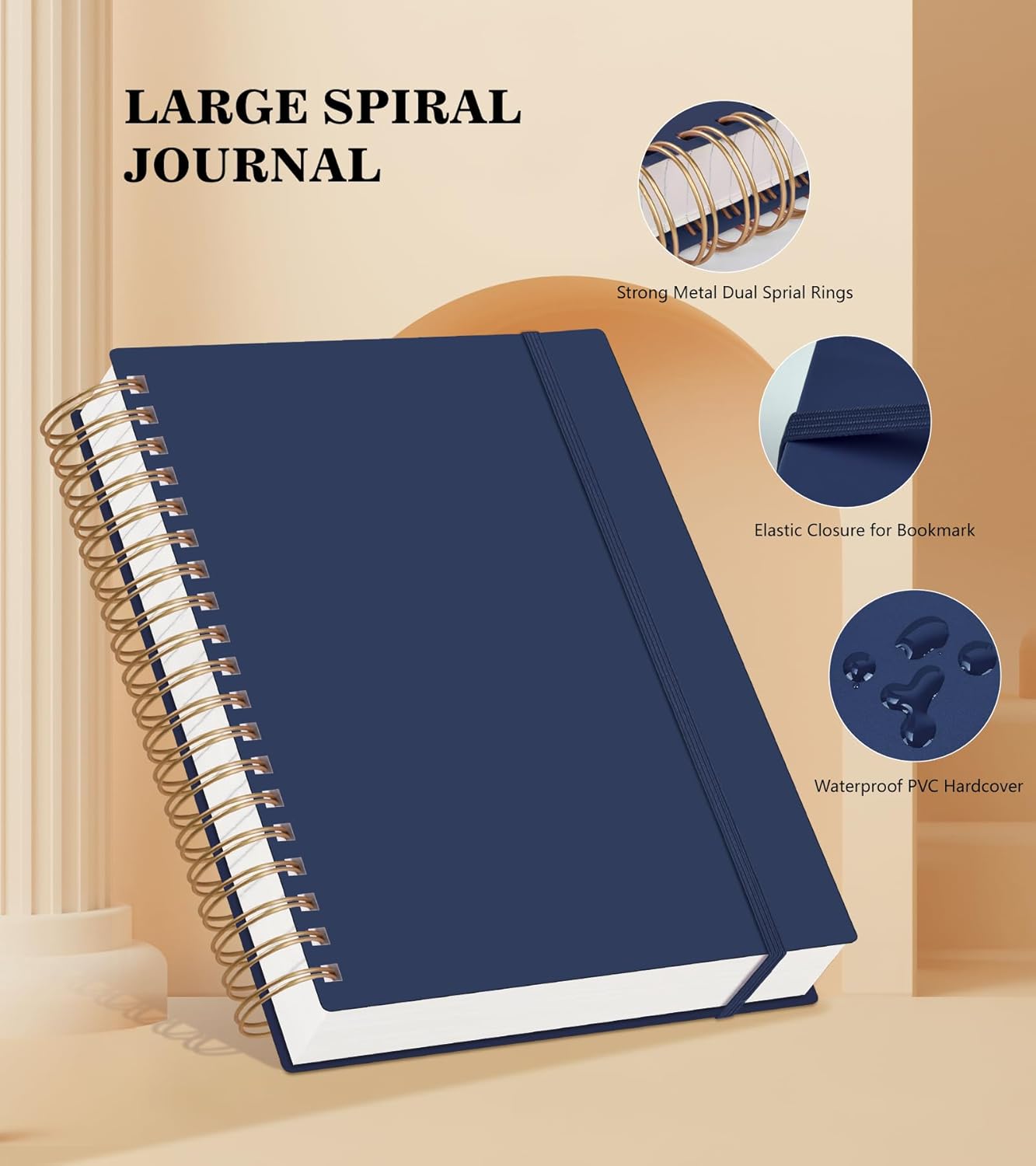 MUAHLIUB Spiral Notebook Journal College Ruled, 360 Pages Lined Thick Journals for Women Men, B5 Big Notebooks with 100GSM Paper, Spiral Bound Journaling for Writing Work School Black 7.6"×10"