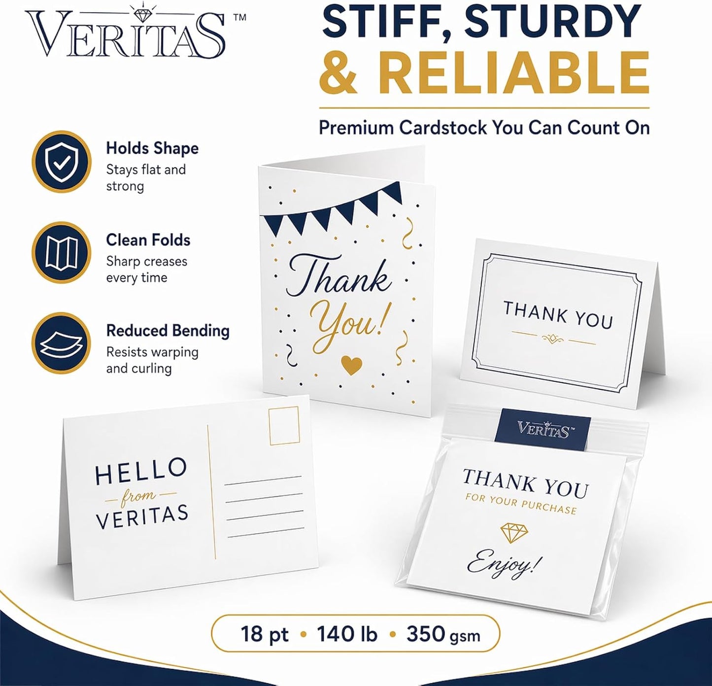 Veritas White Cardstock 8.5 x 11”, 110LB Index/199GSM Heavyweight Card Stock, 100 Sheets, Thick Cardstock Printer Paper for Copy, Printing, Art Projects, Invitations, Made In USA